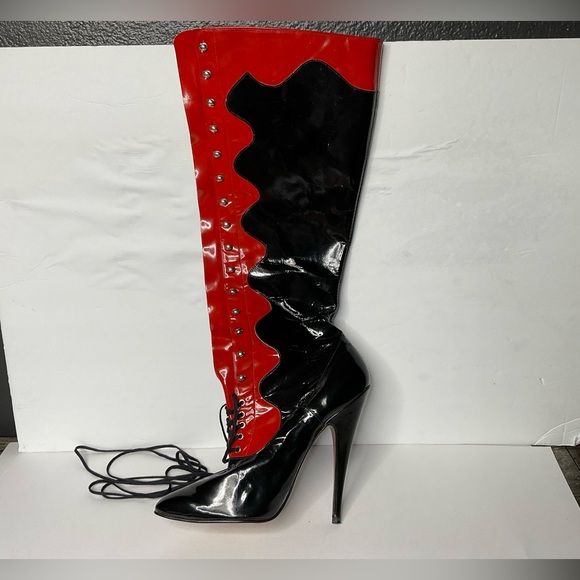 Patent leather Vintage high heel boots 46 - Picture 3 of 12